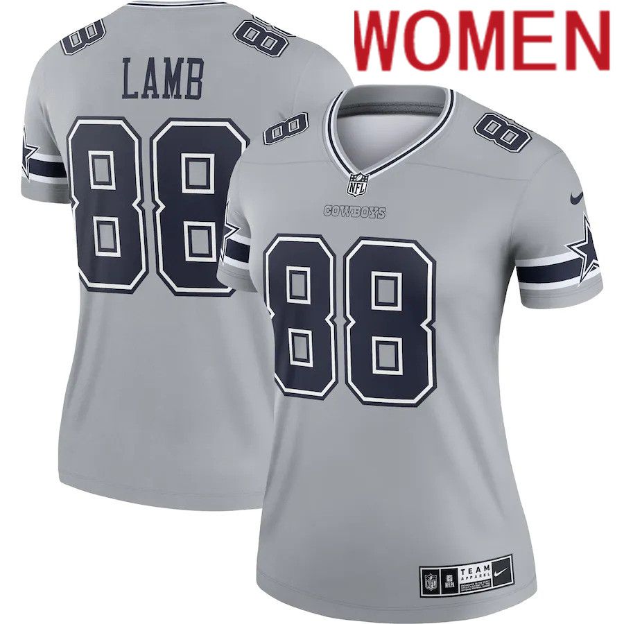 Women Dallas Cowboys #88 CeeDee Lamb Nike Gray Inverted Legend NFL Jersey->women nfl jersey->Women Jersey